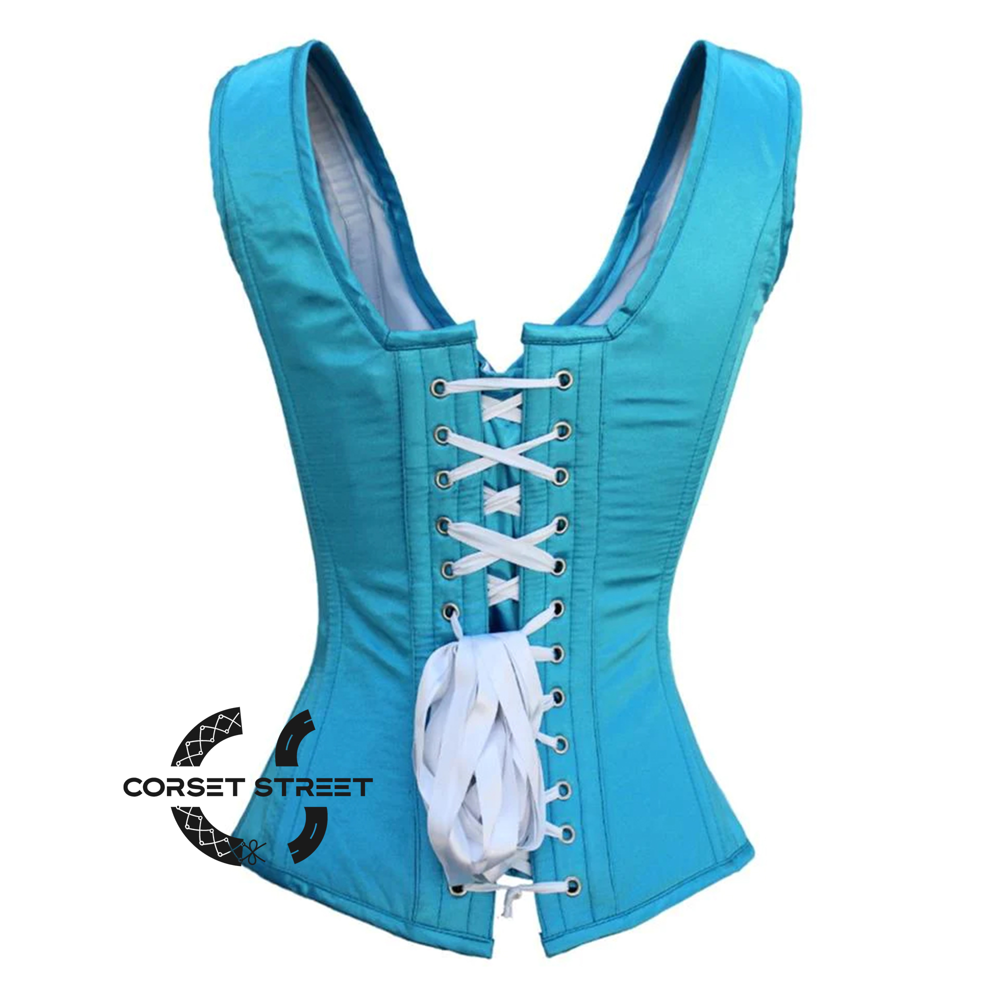 Baby Blue Satin With Front Silver Busk Gothic Overbust RebelsMarket