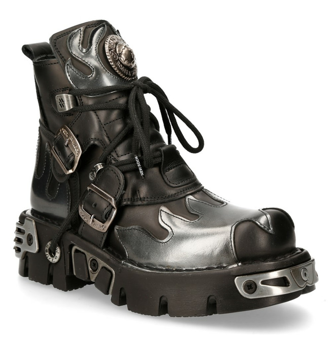 Metallic Silver Flame Genuine Leather Gothic Ankle RebelsMarket