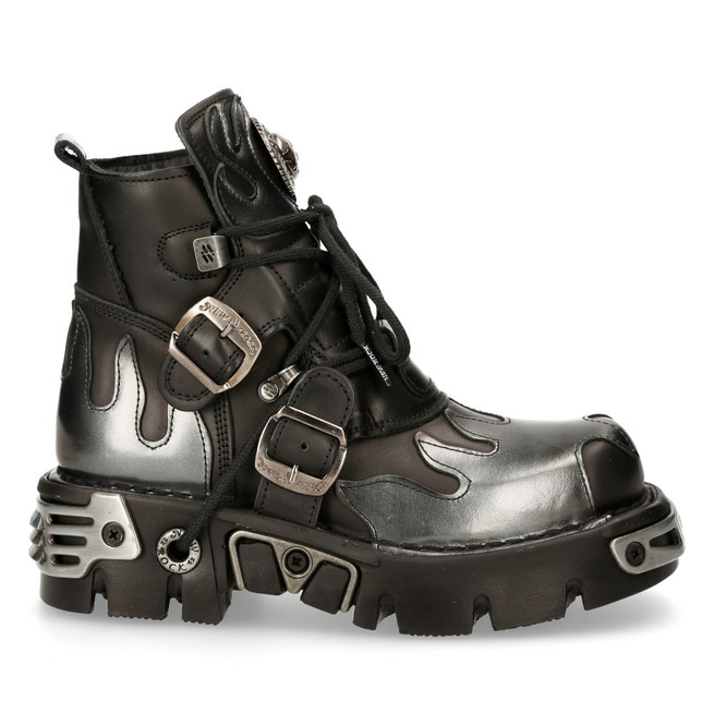 Metallic Silver Flame Genuine Leather Gothic Ankle RebelsMarket