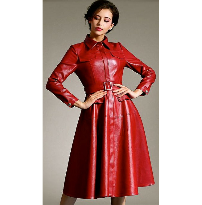 Women Designer Handmade Simple Style Long Leather Coat RebelsMarket