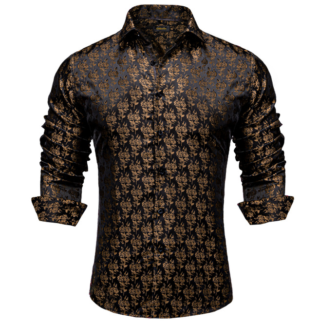 Men's Black Gold Jacquard Dress Shirt RebelsMarket