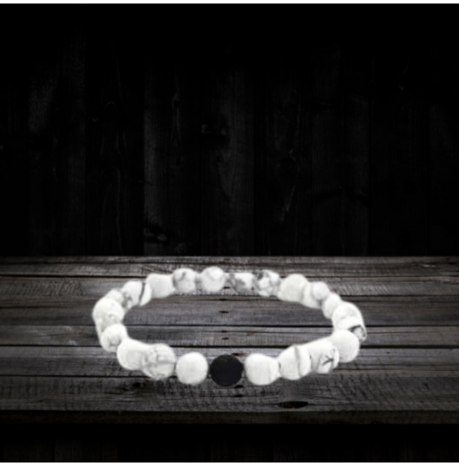 White Turquoise Bracelet With Black Bead RebelsMarket