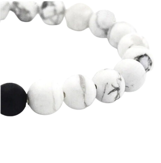 White Turquoise Bracelet With Black Bead RebelsMarket