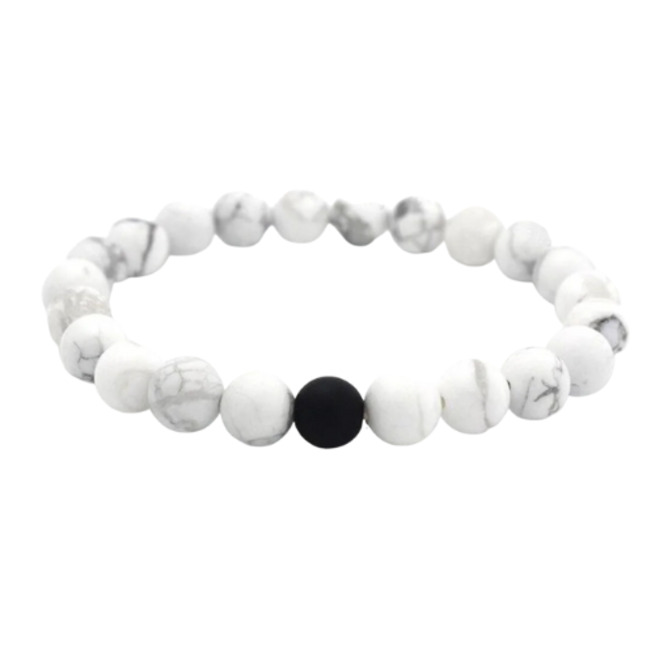 White Turquoise Bracelet With Black Bead RebelsMarket