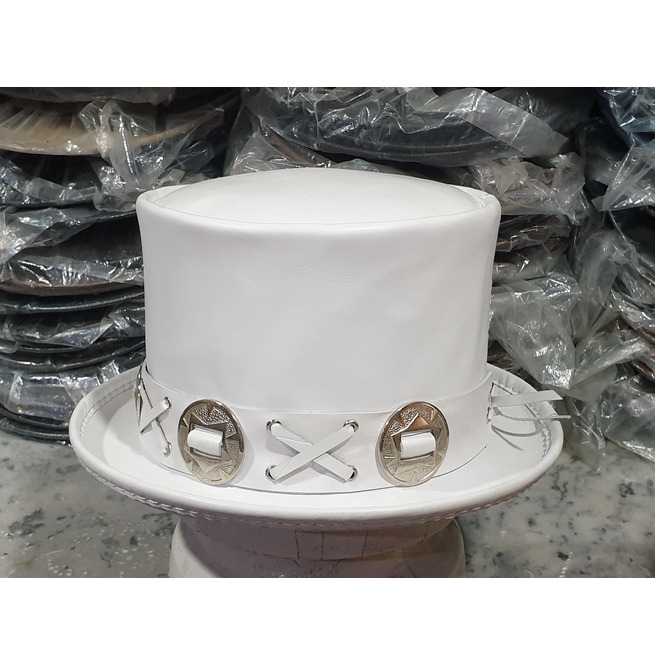 Slash One White Leather Top Hat RebelsMarket