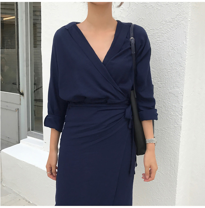 Women's Long Sleeved Vneck Wrap Dress RebelsMarket