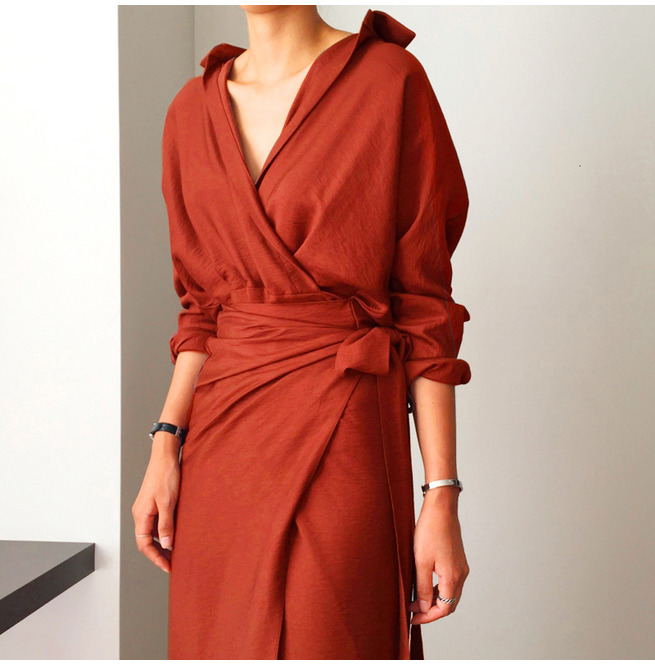 Women's Long Sleeved Vneck Wrap Dress RebelsMarket