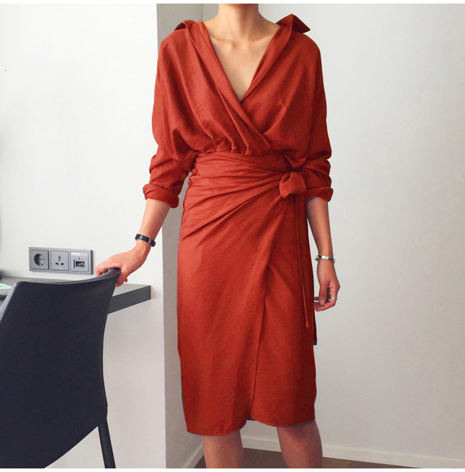 Women's Long Sleeved Vneck Wrap Dress RebelsMarket