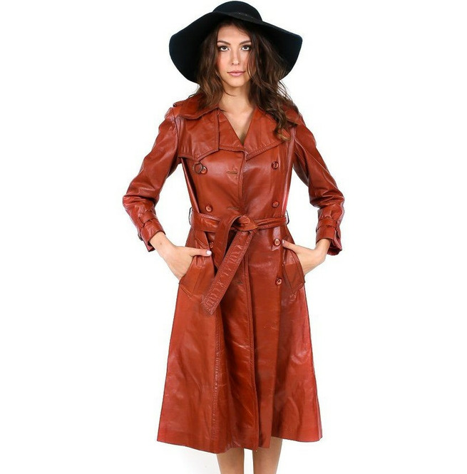 Women Designer Handmade Simple Style Long Leather Coat RebelsMarket