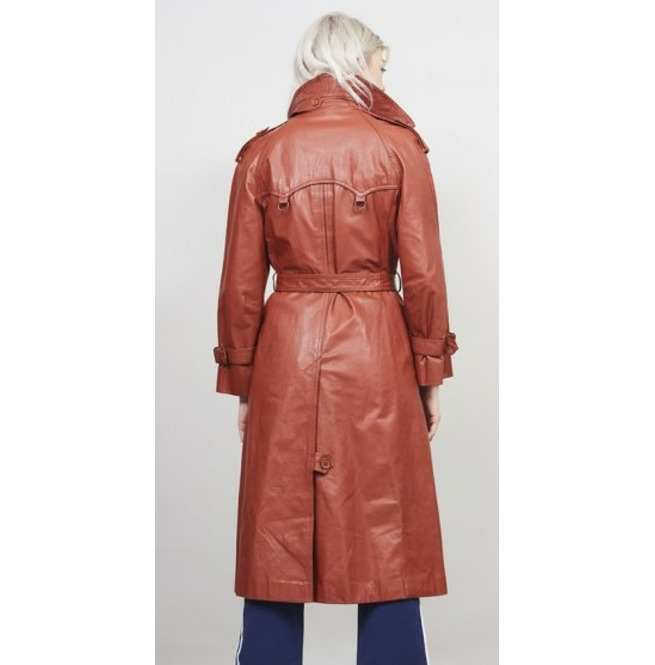 Women Designer Handmade Simple Style Long Leather Coat RebelsMarket