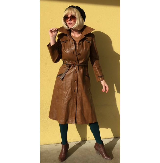 Women Designer Handmade Simple Style Long Leather Coat RebelsMarket