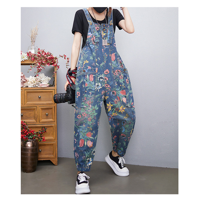 Kidcore Floral Blue Suspender Denim Overalls RebelsMarket