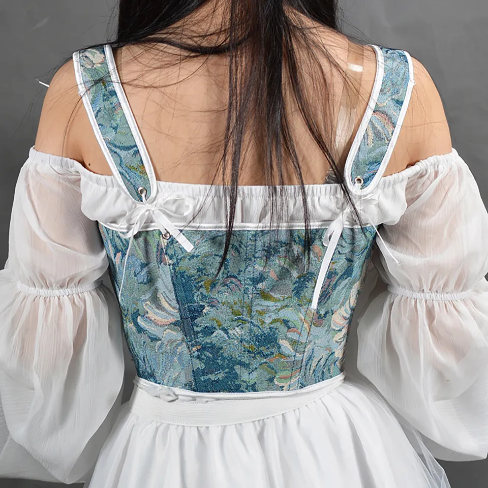 Cottagecore Floral Embroidery Lace Up Underbust Corset | RebelsMarket