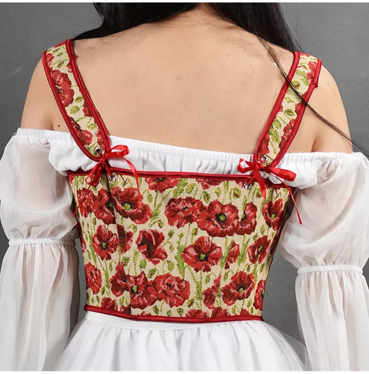 Cottagecore Floral Embroidery Lace Up Underbust Corset | RebelsMarket