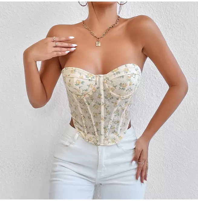 トップス Ameri INDIA EMBROIDERY BUSTIER Ameri】INDIA EMBROIDERY BUSTIER AMERI ☆ INDIA EMBROIDERY BUSTIER