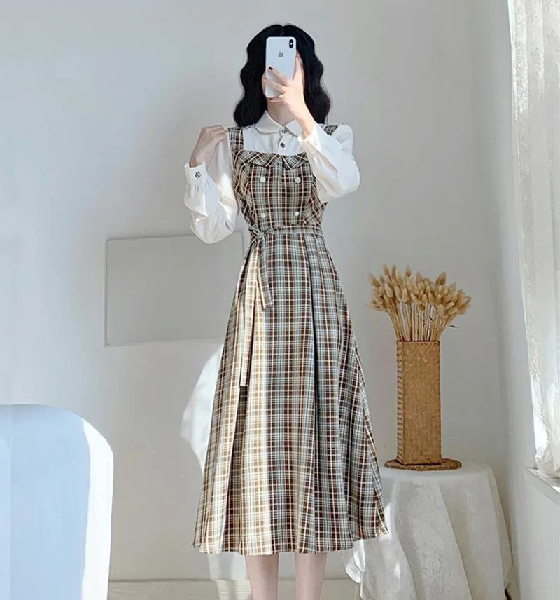Two piece plaid dress sales