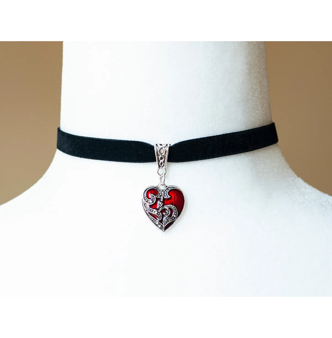 Black Velvet Choker With Red Heart Shaped Filigree RebelsMarket