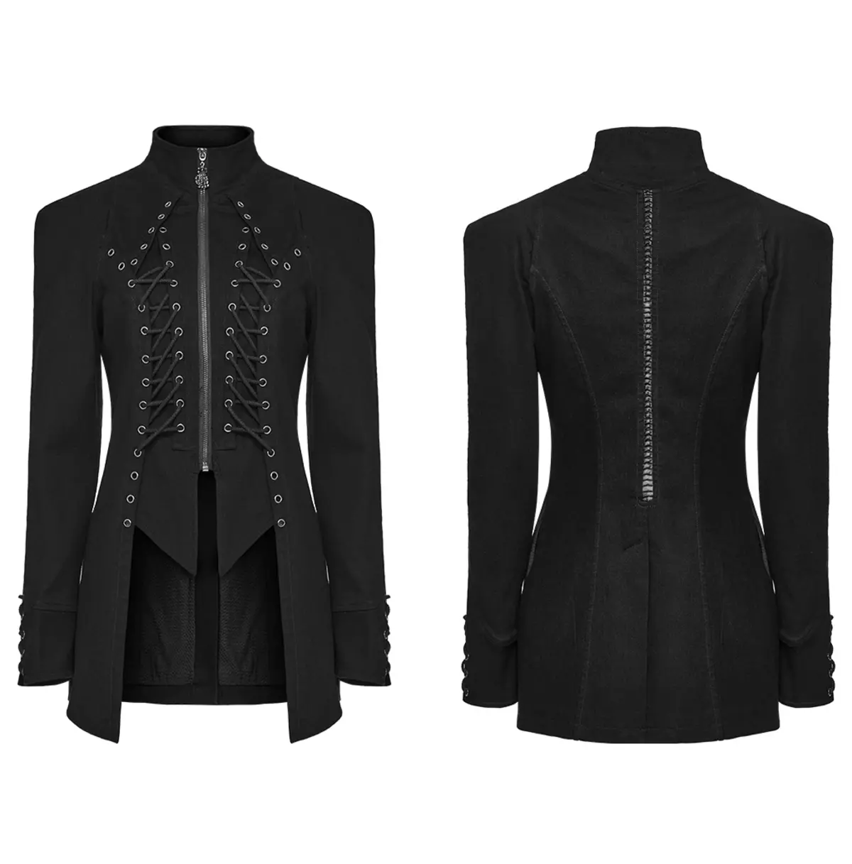 Gothic Military-Inspired Black Jacket With Lace-Up | RebelsMarket