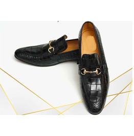 New Alligator Textured Leather Handmade Slip Ons Dress Shoes, Men Black Leather Moccasins main image 0