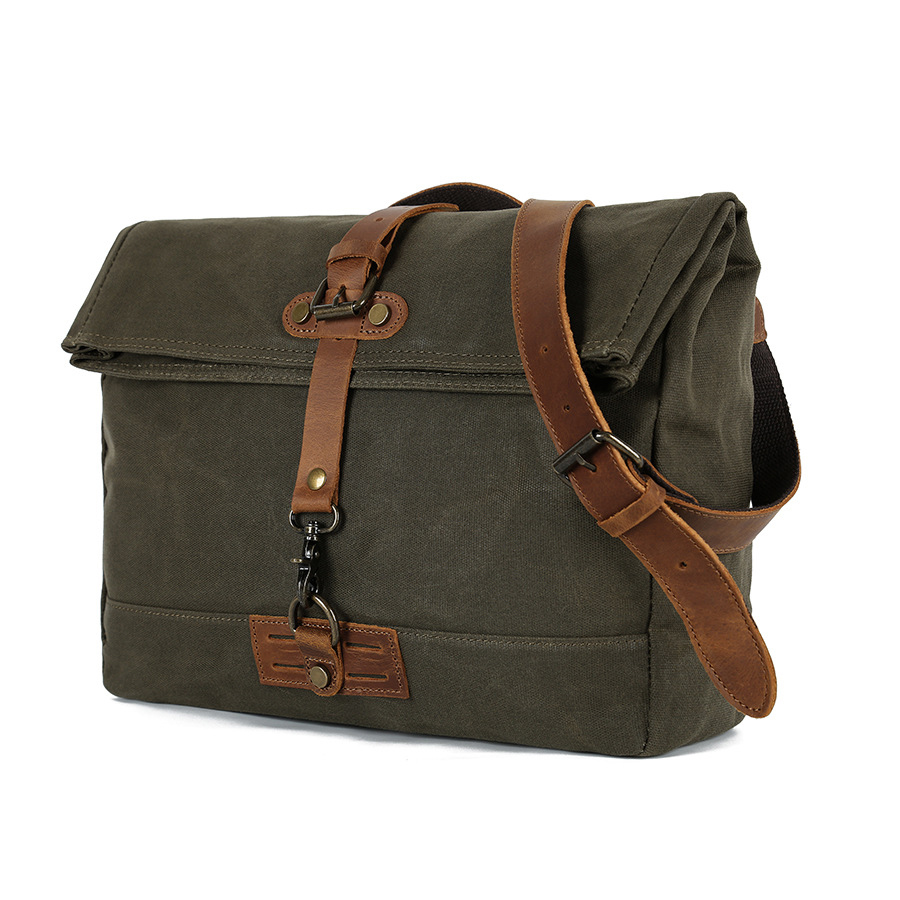Vintage Leather Spliced Canvas Messenger Bag