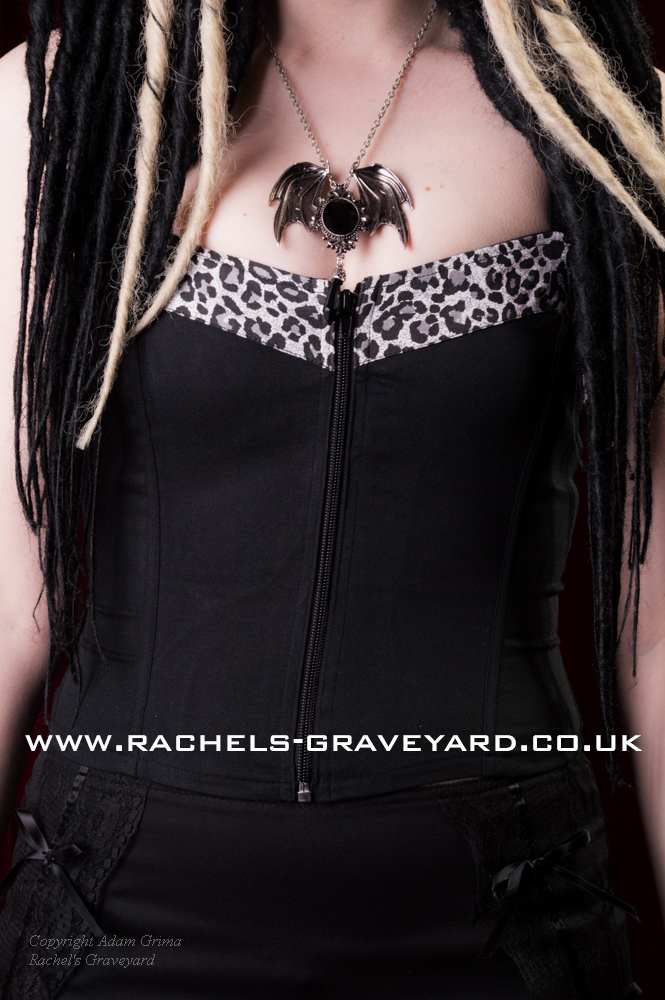 Gothic Black & Leopard Print Trim Basque