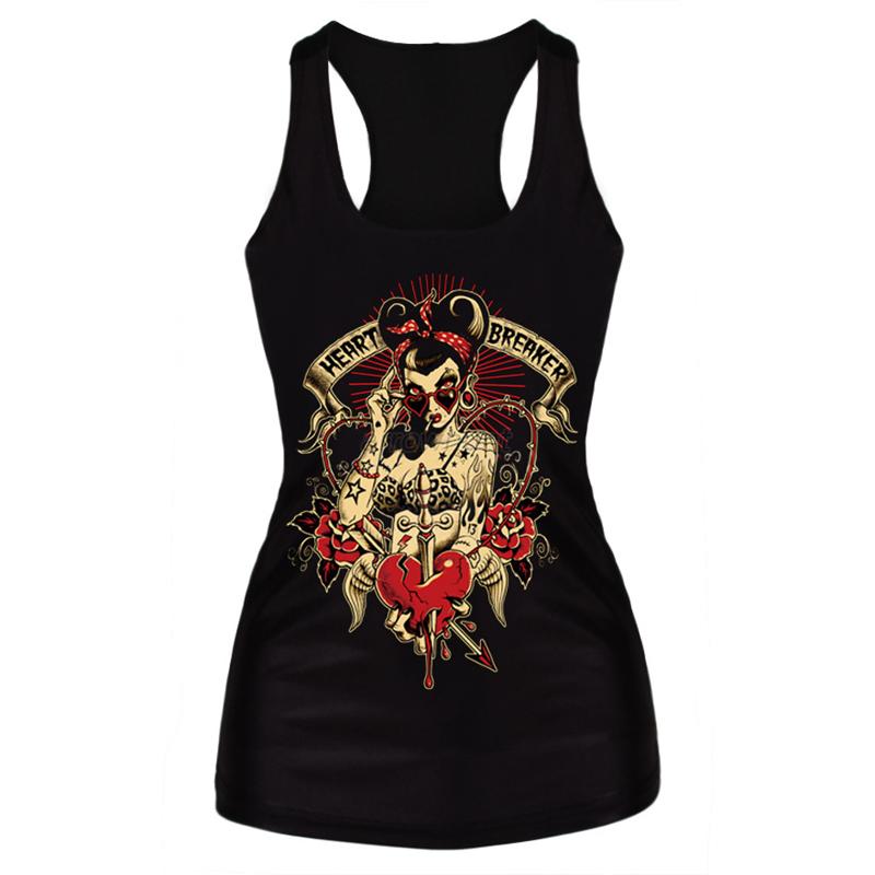 Women's Tank Top Vest Print Blouse Gothic Punk Party Clubwear