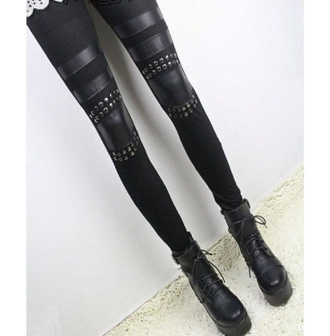 leather patch leggings