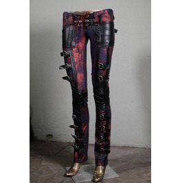 Women's Rockstar Buckled Red Metallic Bondage Lace Up Pants Women's Rockstar Buckled Red Metallic Bondage Lace Up Pants