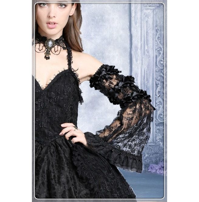 Arw001 Lolita Black Crumple Lace Arm Sleeve Wear One Pair