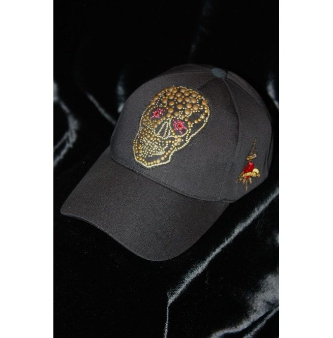 Skull Baseball Cap Black Gothic RebelsMarket