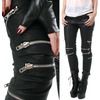 Punk rock vegan armor biker 8 metal zipper faux leather pants men women pants
