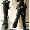 Punk goth 20 hole knee high canvas sneaker black boots mono black sneakers