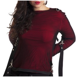 Red Black Fishnet Stretch Girly T Shirt Female Punk Rock Glam Tee Handmade Red Black Fishnet Stretch Girly T Shirt Female Punk Rock Glam Tee Handmade