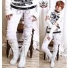 Punk emo distressed buckle stretch cigarette jean white jeans