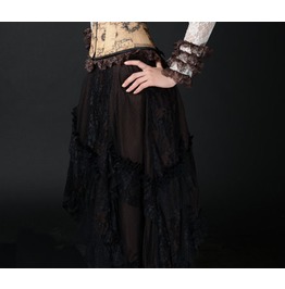 Brown Black Lace Victorian Steampunk Goth Knee Length Ruffle Skirt Brown Black Lace Victorian Steampunk Goth Knee Length Ruffle Skirt