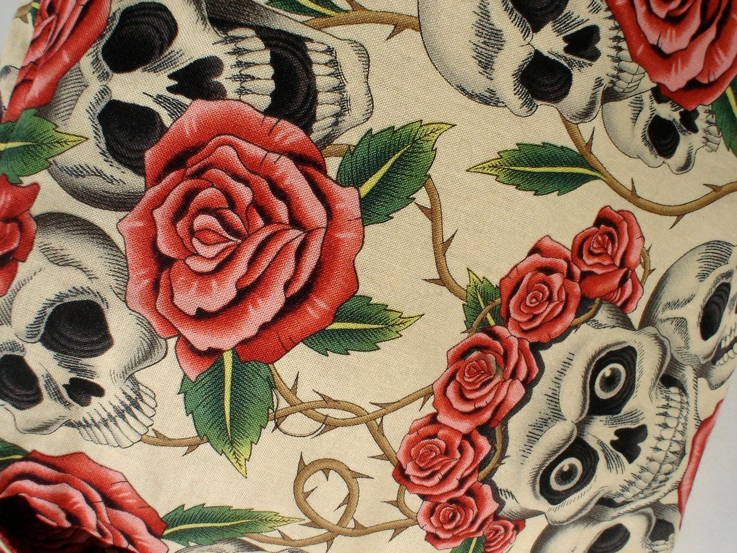 Skulls, Roses, And Thorns Messenger Bag, Beige RebelsMarket