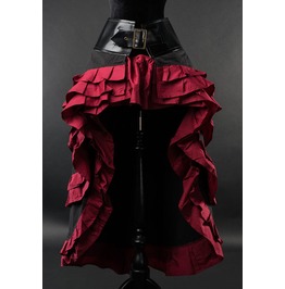 Black Deep Red Black Steampunk Long Short Front Ruffle Buckle Goth Skirt Black Deep Red Black Steampunk Long Short Front Ruffle Buckle Goth Skirt