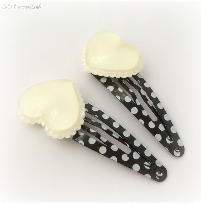 Black And White Polka Dot Heart Hair Clips RebelsMarket