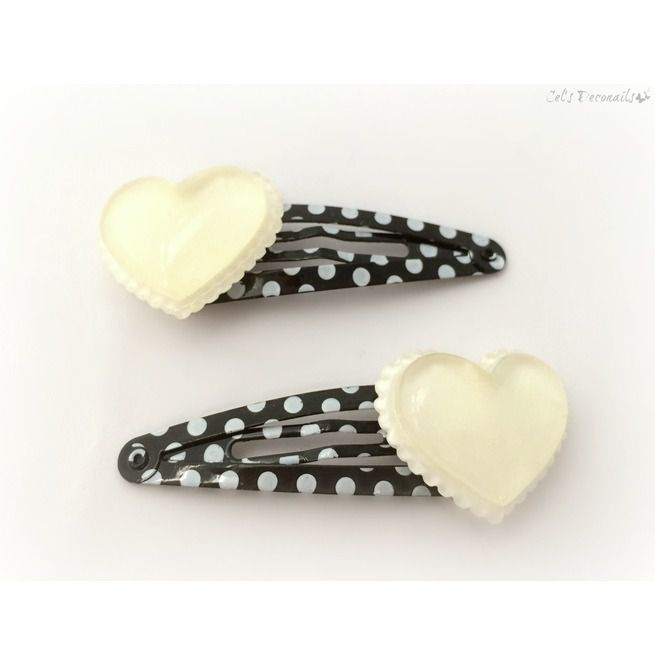 Black And White Polka Dot Heart Hair Clips RebelsMarket