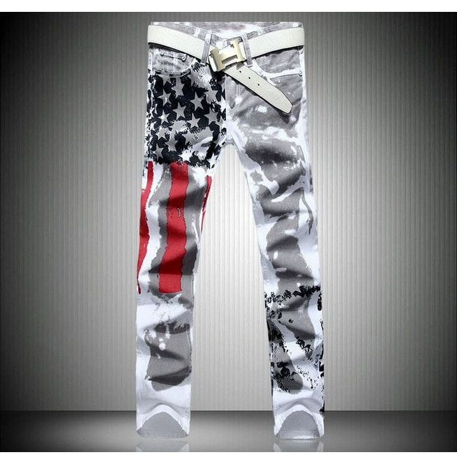 American Flag Printed Denim Pants RebelsMarket