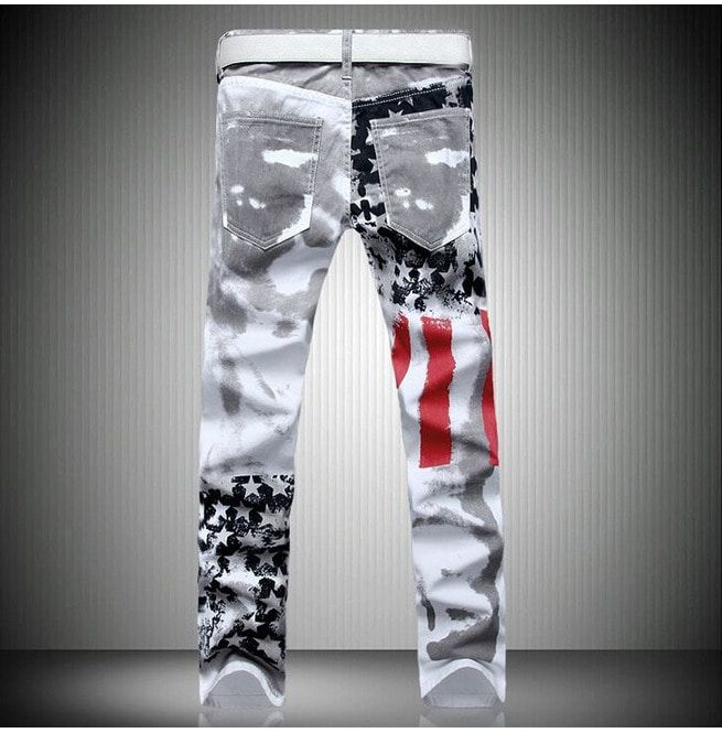 American Flag Printed Denim Pants RebelsMarket