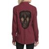 Women skull lace button down casual fashion checker top blouse shirt standard tops