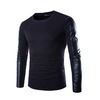 Men black autumn long sleeved t shirt with faux leather sleeves shirts