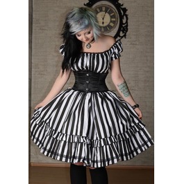 Black White Stripe Pirate Gothic Rockabilly Ruffle Corset Dress Black White Stripe Pirate Gothic Rockabilly Ruffle Corset Dress