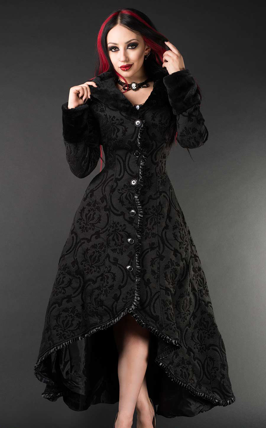 rebelsmarket_ladies_black_jacquard_victorian_gothic_long_fur_trim_winter_coat_9_to_ship_coats_4.jpg
