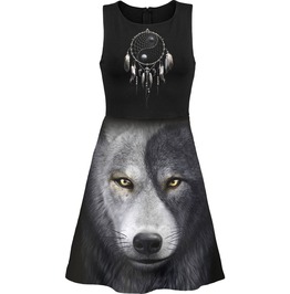 Women Black New Wolf Mesh Layered Midi Skater Dress Women Black New Wolf Mesh Layered Midi Skater Dress