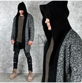 Rebelsmarket gradation knit cotton black contrast hood long cardigan 79 cardigans and sweaters 8
