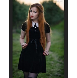Drw111 Black Short Sleeves Velvet Hepburn Style Gothic Dress Drw111 Black Short Sleeves Velvet Hepburn Style Gothic Dress