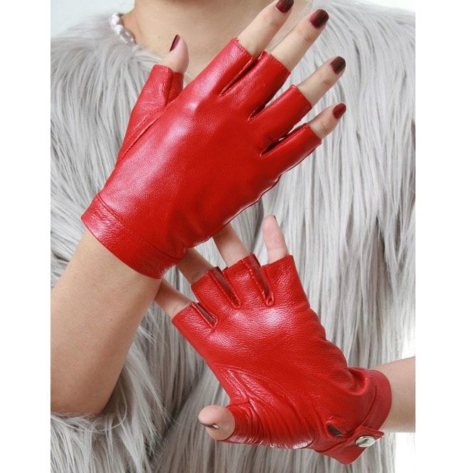 Genuine Leather Lambskin Biker Half Fingers Wrist Snap RebelsMarket