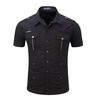 Mens casual slim fitted cotton cargo short sleeve shirt shirts